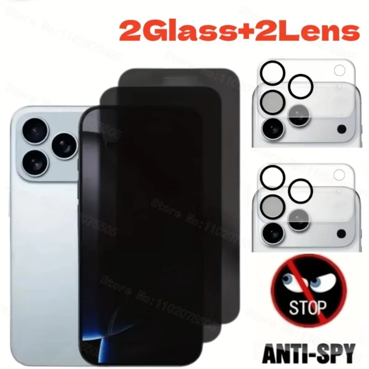 2 protectores de pantalla de privacidad + 2 lentes de cámara compatibles con iPhone 17 16 15 14 13 12 11 Pro Max 15 14Plus 13 12 16e Air - imagen 2