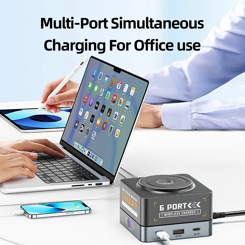 Estación de carga USB carga inalámbrica 80W PD PPS cargador rápido para portátil tableta iPhone 15 16 Samsung - imagen 5