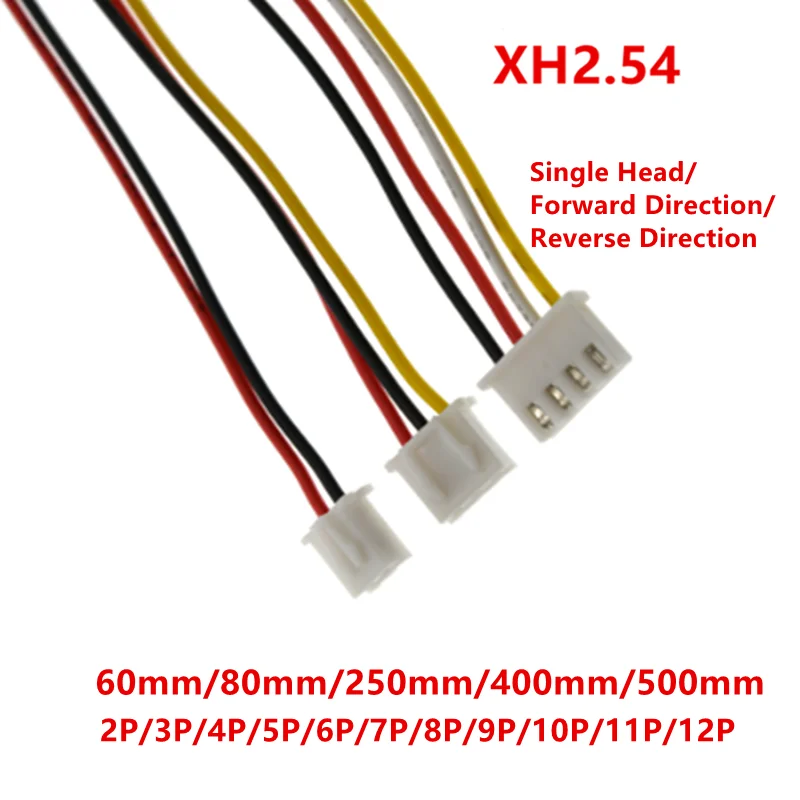 10 Uds 60mm/80mm/250mm/400mm/500mm JST XH 2,54mm conector de Cable de Color 2P/3/4/5/6/7/8/9/10/11/12 Pin XH2.54 enchufe de paso 26AWG
