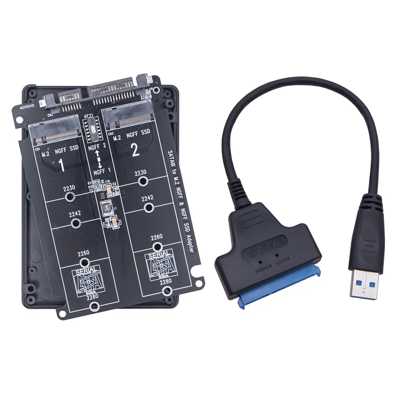 Adaptador Dual M.2 a SATA 3,0 M2 NGFF protocolo SATA SSD B Key a SATA 3,0 6Gbps placa convertidora Shell con Cable SATA3 a USB 3,0