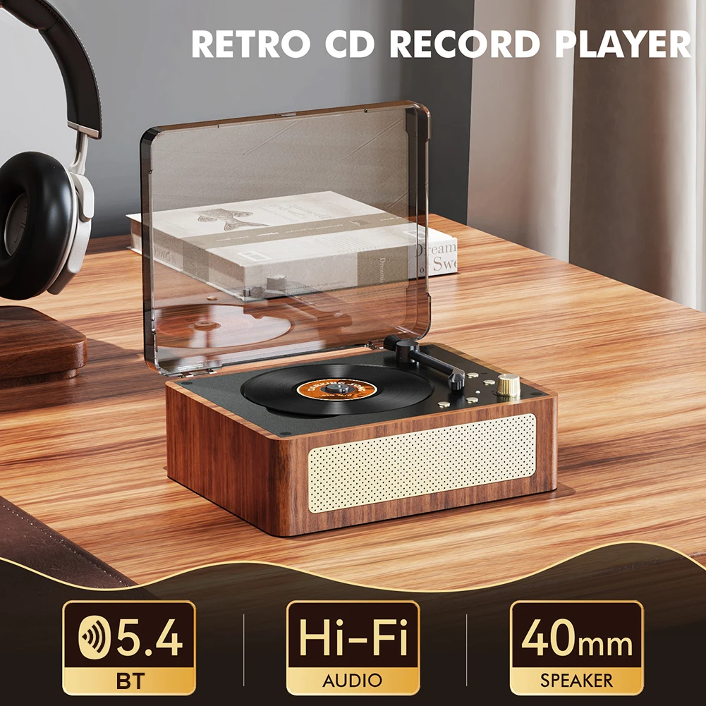 Reproductor de CD Retro, Compatible con Bluetooth, reproductor de CD inalámbrico recargable, AUX de 3,5mm, reproductor de CD de escritorio, decoración del hogar - imagen 4