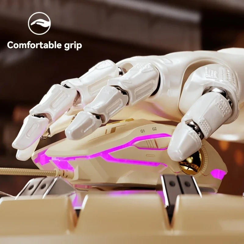 MiFuny-ratón blanco con té de leche Infineon W8, Mouse con cable, silencioso, ergonómico, para el hogar, oficina, Esports, para juegos, ordenador, Notebook, escritorio - imagen 4