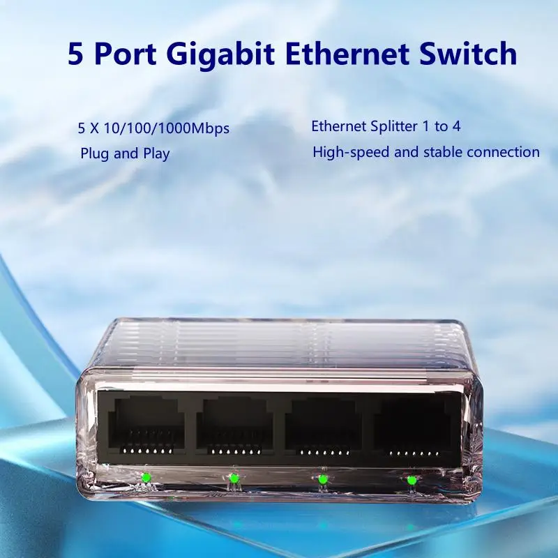 Conmutador Ethernet Gigabit de 5 puertos, divisor Ethernet 1 a 4 1000Mbps, divisor de Cable de Internet 1 en 4 salida de red de conmutador de alta velocidad - imagen 2