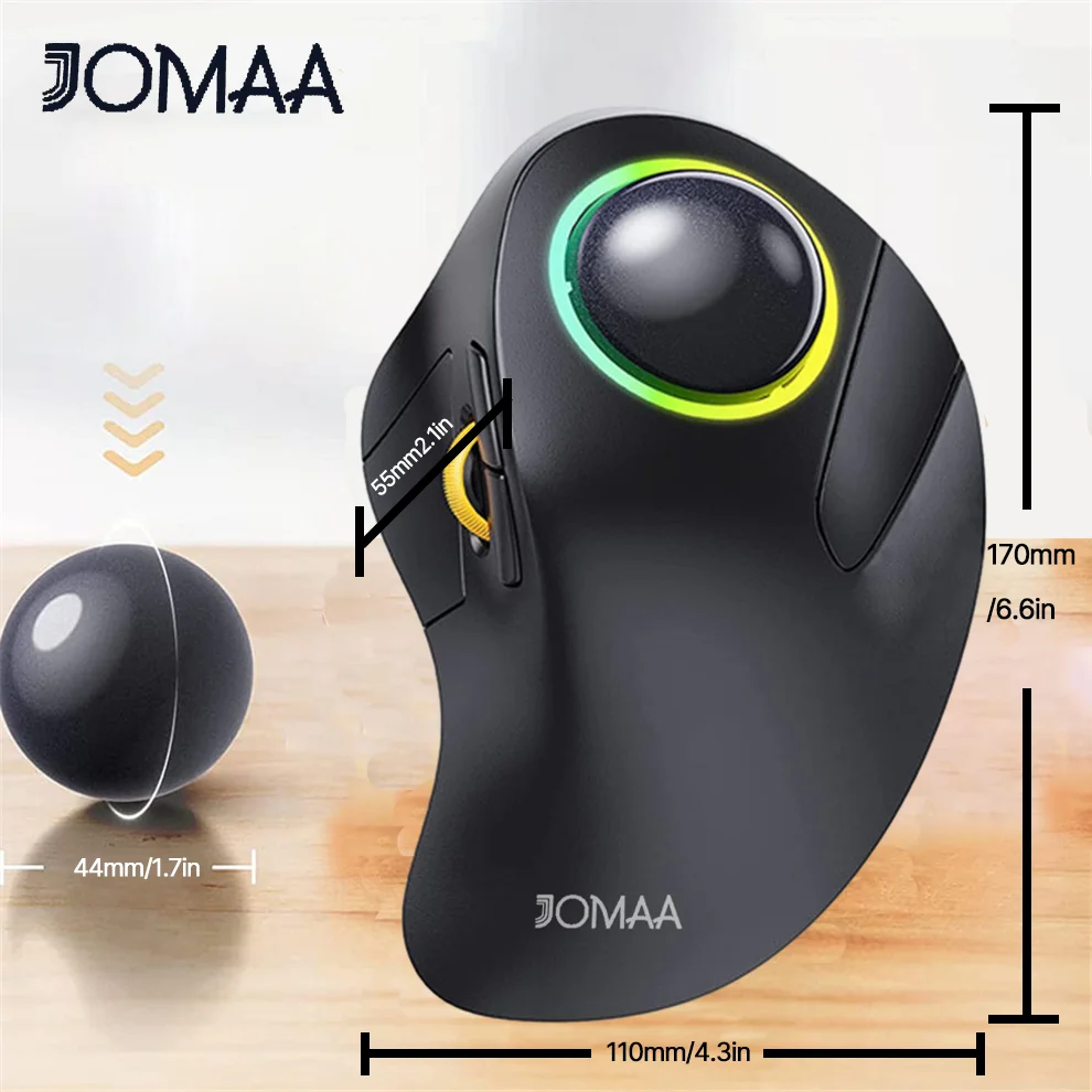 JOMAA RGB retroiluminado inalámbrico Trackball ratón inalámbrico 2,4G recargable ergonómico Rollerball Gaming Mouse para ordenador portátil Mac iPad juego - imagen 5