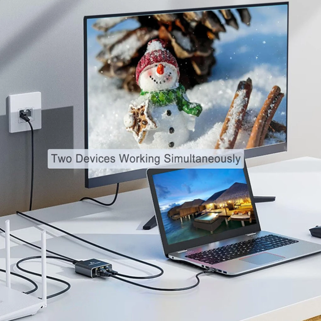 Conmutadores de red Lan Splitter 1 a 2 Ethernet Splitter 1000 Mbps Router ABS Lan Cable Adaptador Hub - imagen 2