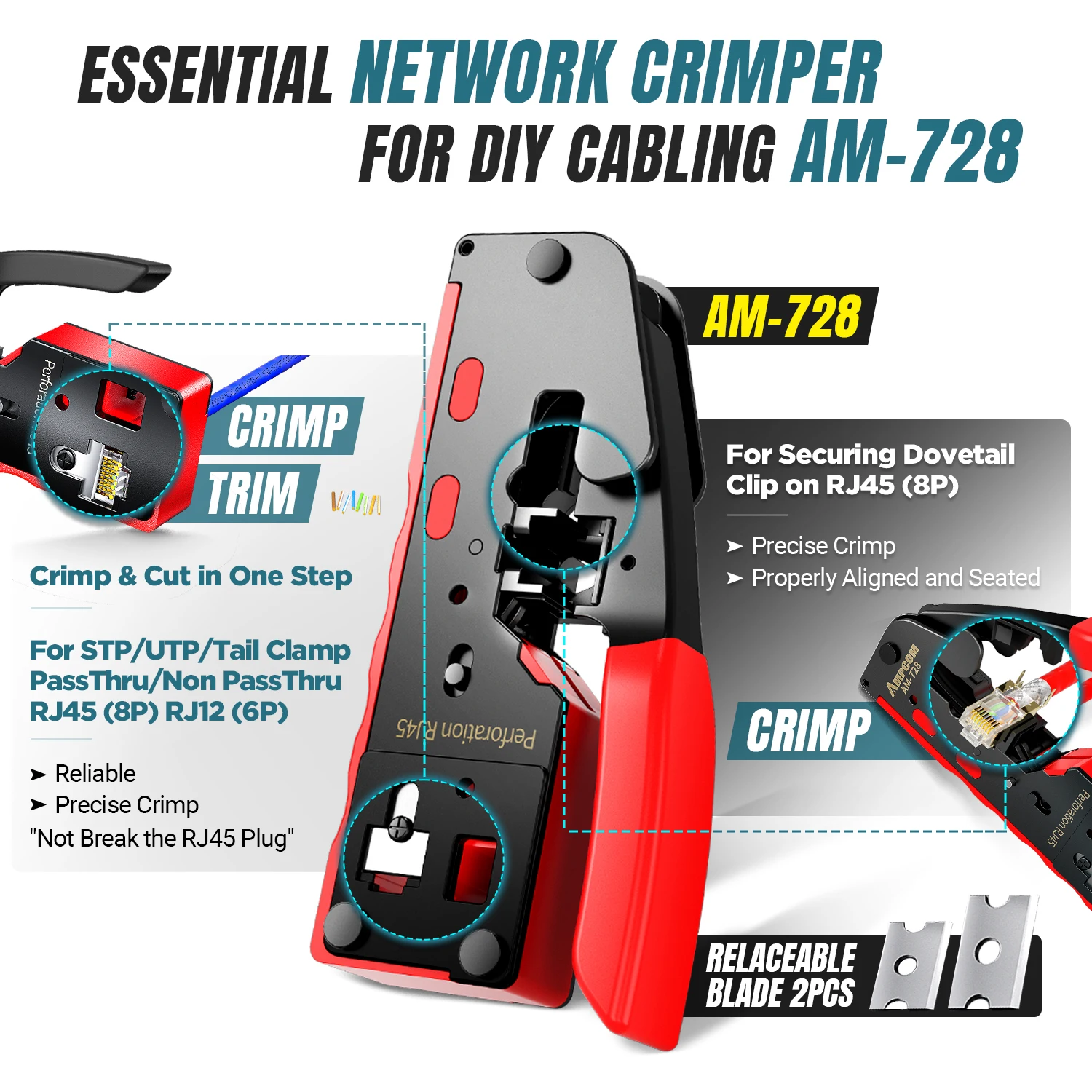 Kit Herramientas Red RJ45 – Crimpadora + Impactadora + Probador Ethernet - imagen 4