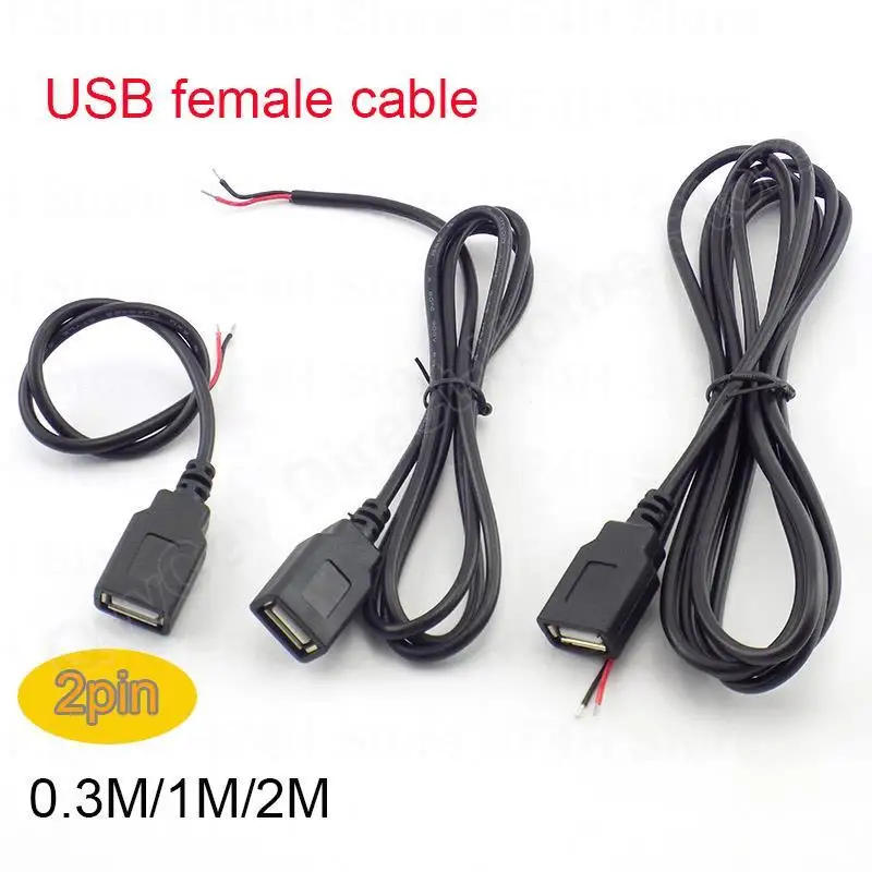 Cable de alimentación de 0,3 m/1m/2m, 2 pines, USB 2,0, hembra, macho, conector de Cable de 4 pines, Cable de carga, conector de extensión DIY, línea de 5V - imagen 5