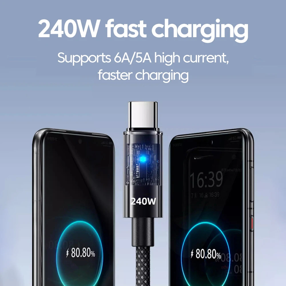 NNBILI Cable de carga Dual tipo C Cable de datos trenzado de nailon de carga rápida Cable de datos tipo C de 240W para iPhone 17 16 Samsung Huawei Laptop - imagen 3