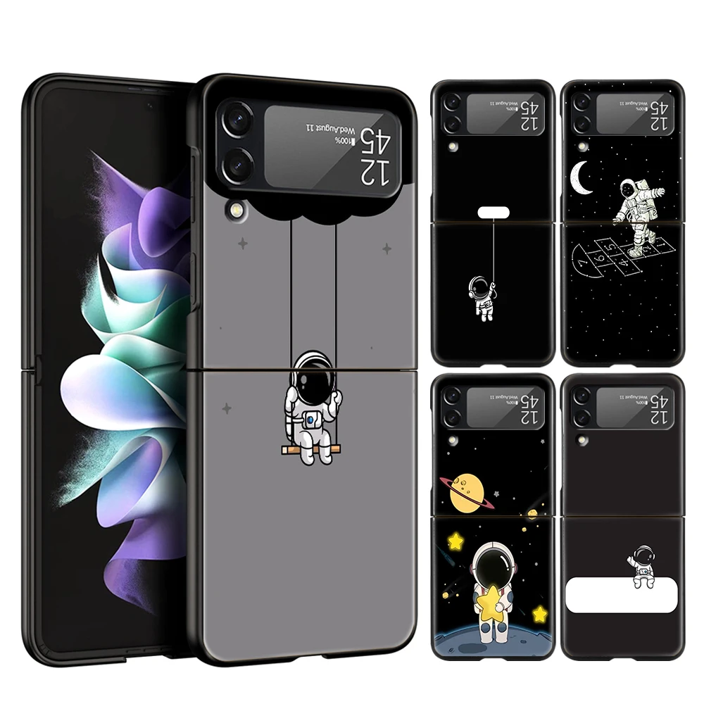 Preciosa funda de teléfono de astronauta para Samsung Galaxy Z Flip 3 4 5 6 7 PC plegable negro duro para Samsung Z Flip3 Flip4 Flip5