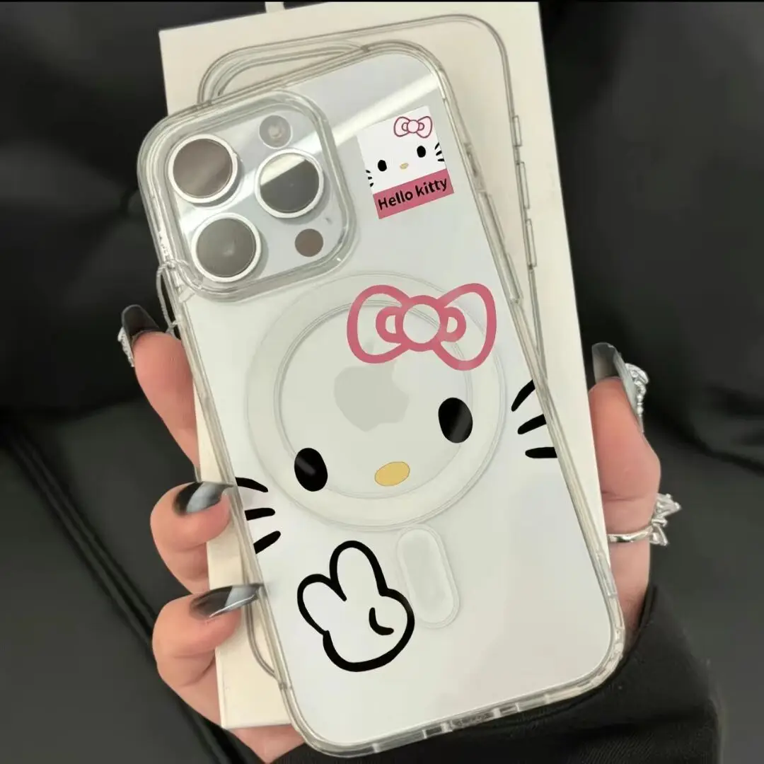 Funda magnética Magsafe con lazo de flores Hello Kitty para IPhone 17 Air 17 16 15 14 13 12 11 17 PRO MAX Plus 13 Mini 16E cubierta transparente - imagen 4