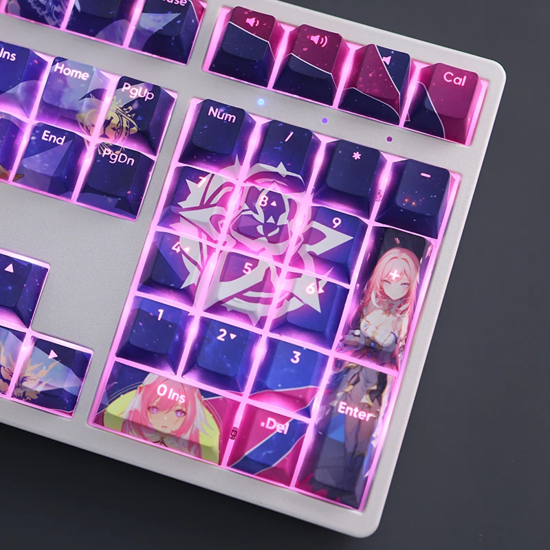 108 teclas/juego Honkai Impact 3 Elysia Keycap PBT Dye Sub retroiluminado Keycaps dibujos animados Anime Gaming Key Caps para ANSI 61 87 104 108 - imagen 5