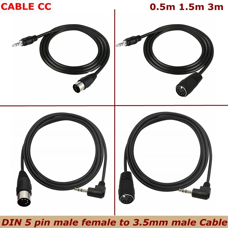 Cable MIDI DIN 5P de 5 pines, conector macho a hembra a Jack estéreo macho de 3,5mm, máquina de conexión de Cable de Audio, reproductor de CD, VCR