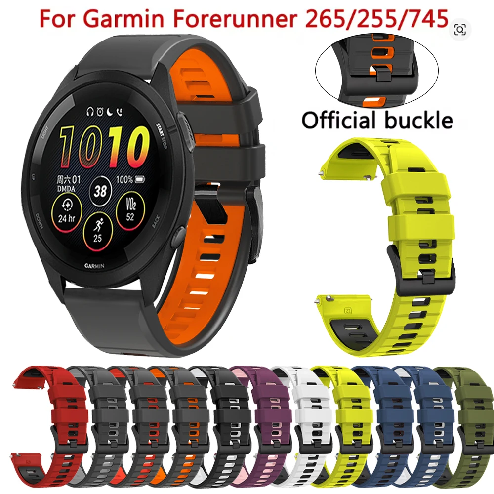 Correa de 22mm y 20mm para Garmin Forerunner 265 745 255, pulsera de reloj musical Vivoactive 6 5 4 Venu 2 3, repuesto de bandas de silicona - imagen 2
