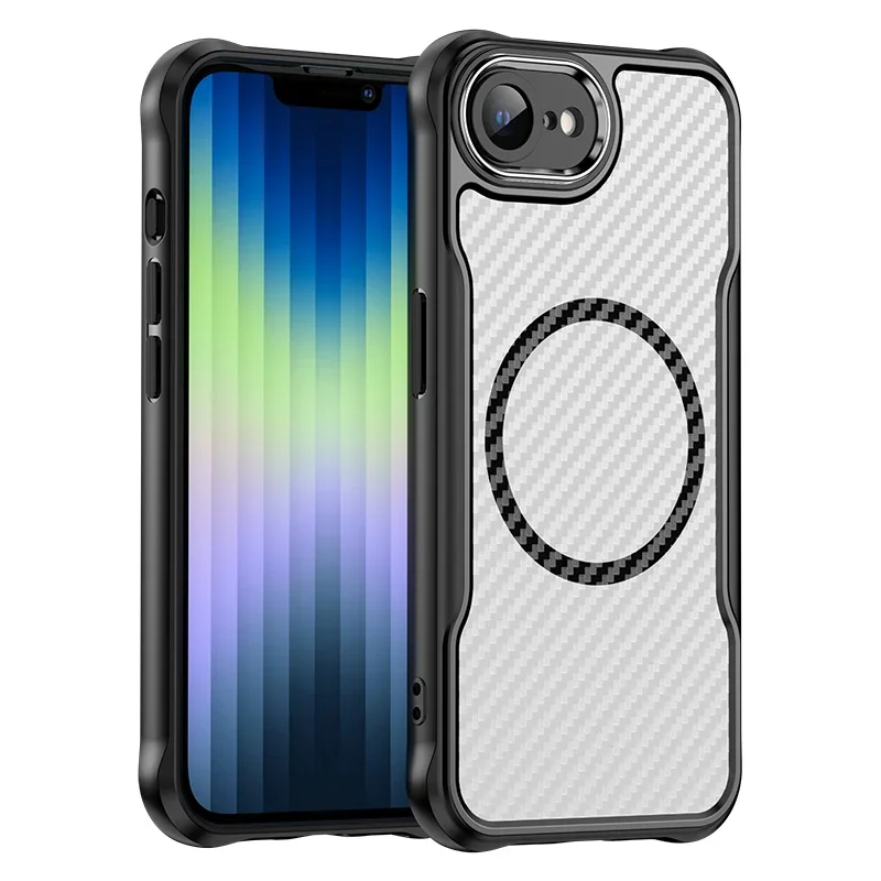 Funda de teléfono magnética con patrón de fibra de carbono para iPhone 11, 12, 13, 14, 15 16 Pro Max Plus 16E TPU + PC a prueba de golpes para funda trasera Magsafe