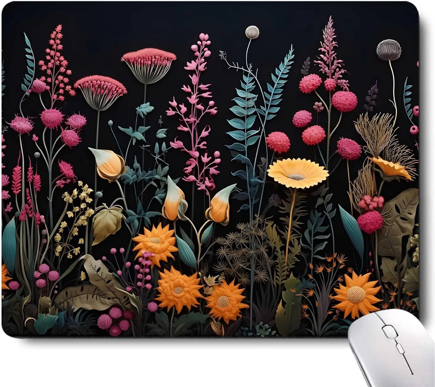 Alfombrilla de ratón cuadrada con flores y plantas, alfombrillas para mesa de juegos para oficinas de ordenador, alfombrillas de ratón antideslizantes de goma, alfombrillas de escritorio decorativas de tamaño pequeño - imagen 3
