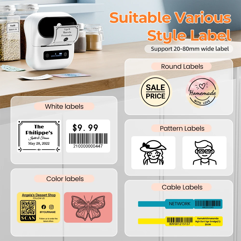 Impresora de etiquetas Phomemo M220, máquina para hacer etiquetas, impresora térmica de etiquetas autoadhesivas de 80mm para máquina etiquetadora Bluetooth móvil - imagen 4