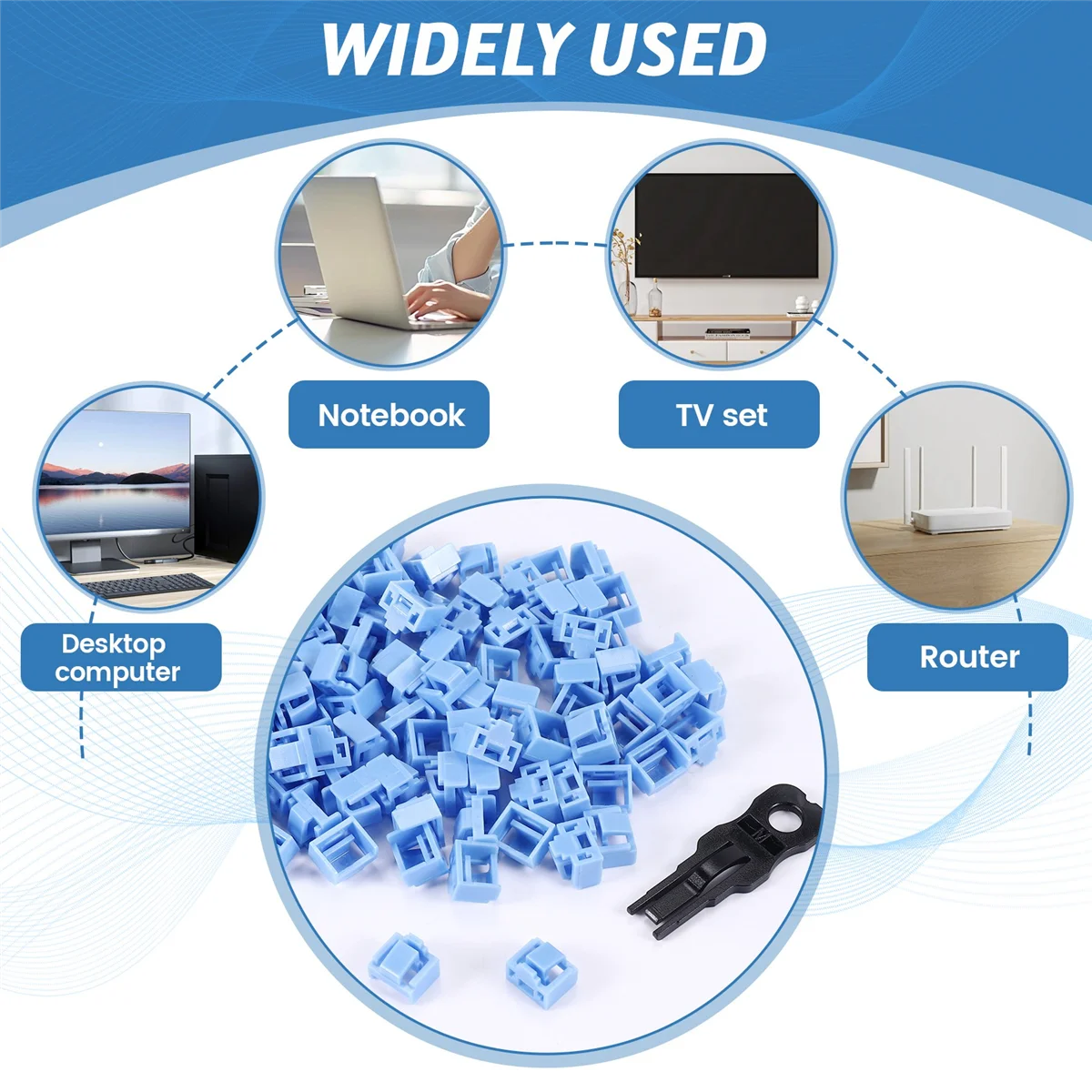 100 Uds. Puerto RJ45 azul Ethernet LAN Hub cubierta antipolvo Protector de bloqueo con cerradura y llave propiedares - imagen 5