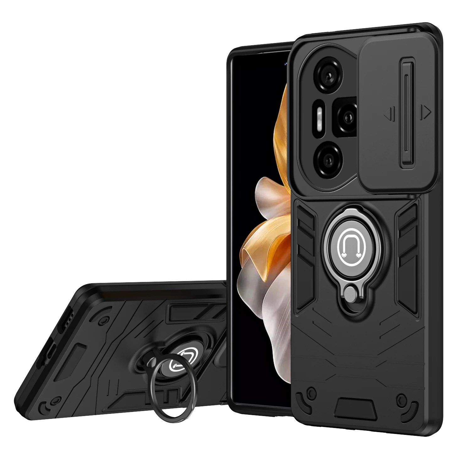Funda para Huawei Honor 300 Pro 5G cámara deslizante soporte de anillo magnético de coche cubierta dura de silicona a prueba de golpes para teléfono Honor300Pro AMP-AN00