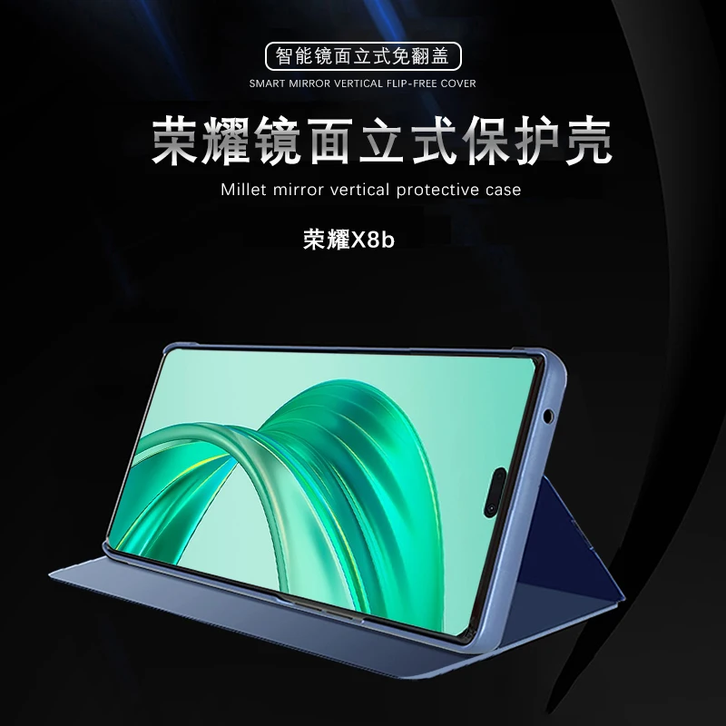 Funda para Honor X8B, soporte de espejo galvanizado curvo, Funda trasera de protección para cámara para Huawei Honor X8B, Funda de parachoques a prueba de golpes - imagen 2