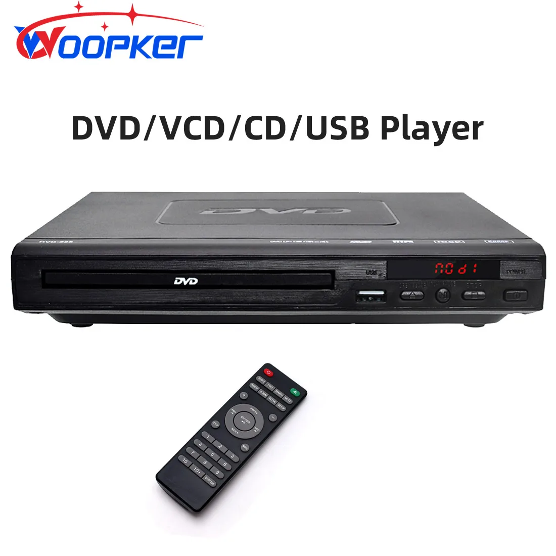 Woopker-reproductor de DVD-225, reproductor de discos de TV Digital de múltiples regiones, compatible con DVD, CD, MP3, MP4, VCD, sistema de cine en casa USB