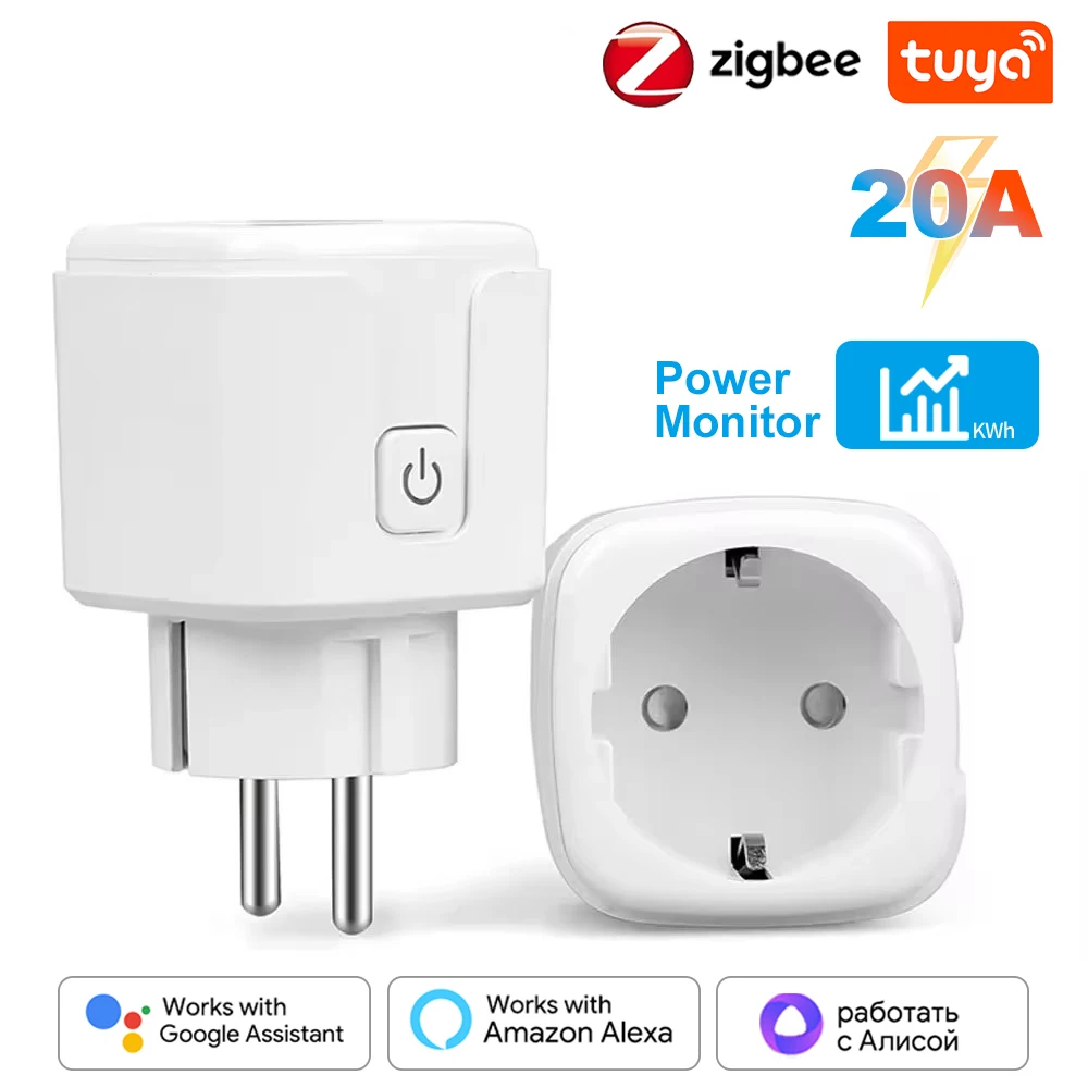 Tuya ZigBee enchufe inteligente UE 16/20A Monitor de potencia temporizador adaptador enchufe hogar inteligente inalámbrico Compatible con Alexa Google HOME