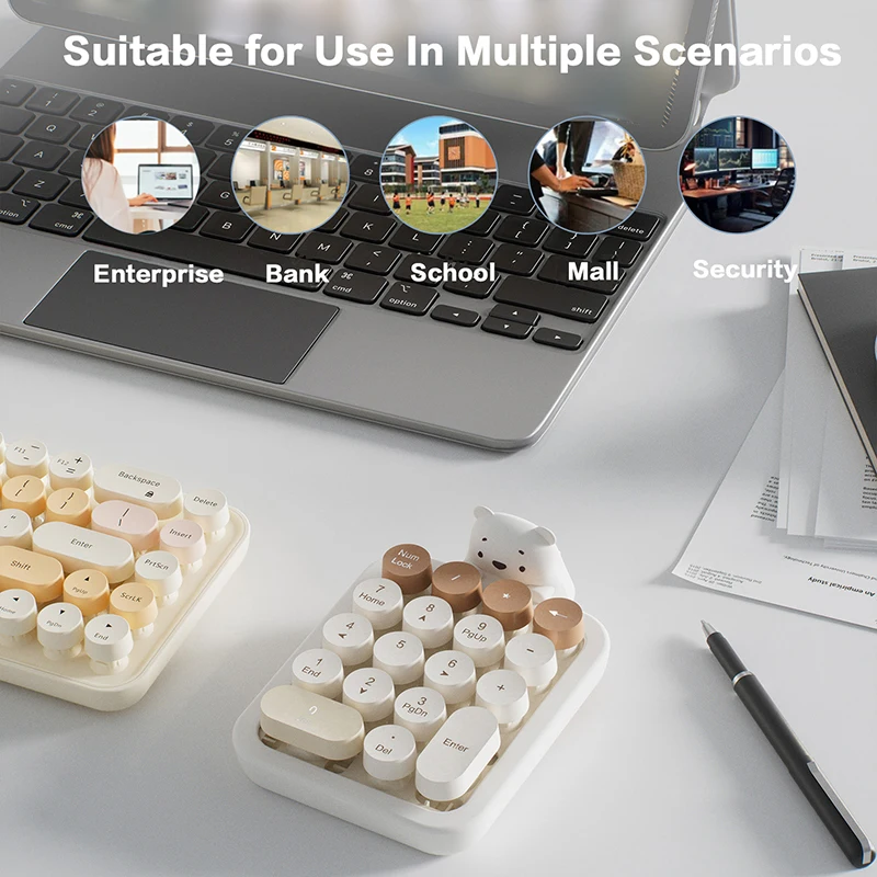MOFII portátil 2,4G Plug and Play teclado numérico inalámbrico 18 teclas lindo oso teclados numéricos inalámbricos para PC/portátil (té azul/mulk) - imagen 3