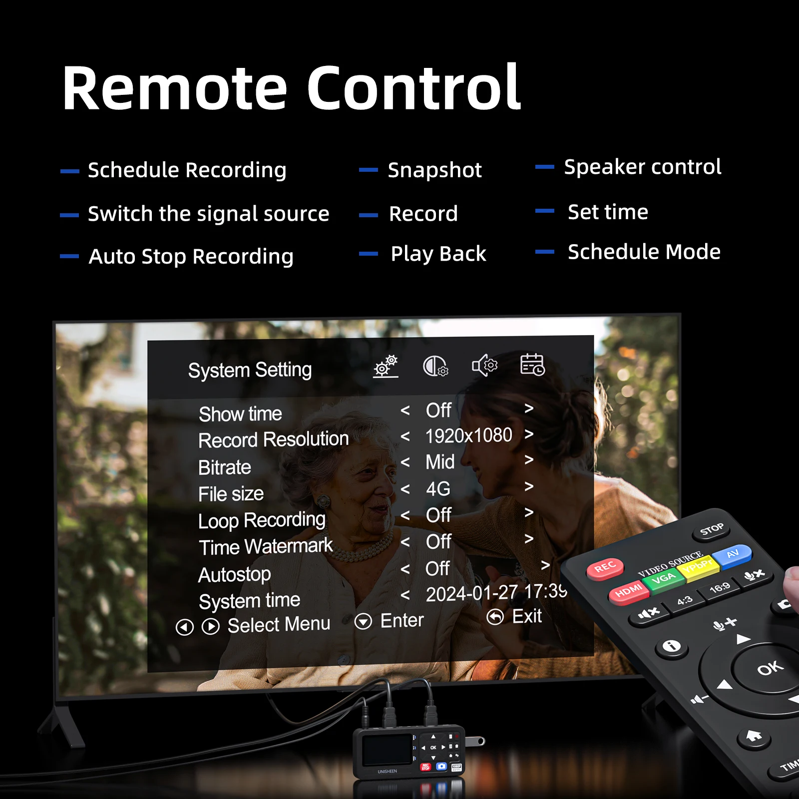 UNISHEEN 1080p Mini dispositivo de grabación de vídeo cámara independiente RCA HDMI VGA YPbPr caja de captura de pantalla analógica tarjeta VHS enchufe de batería - imagen 5