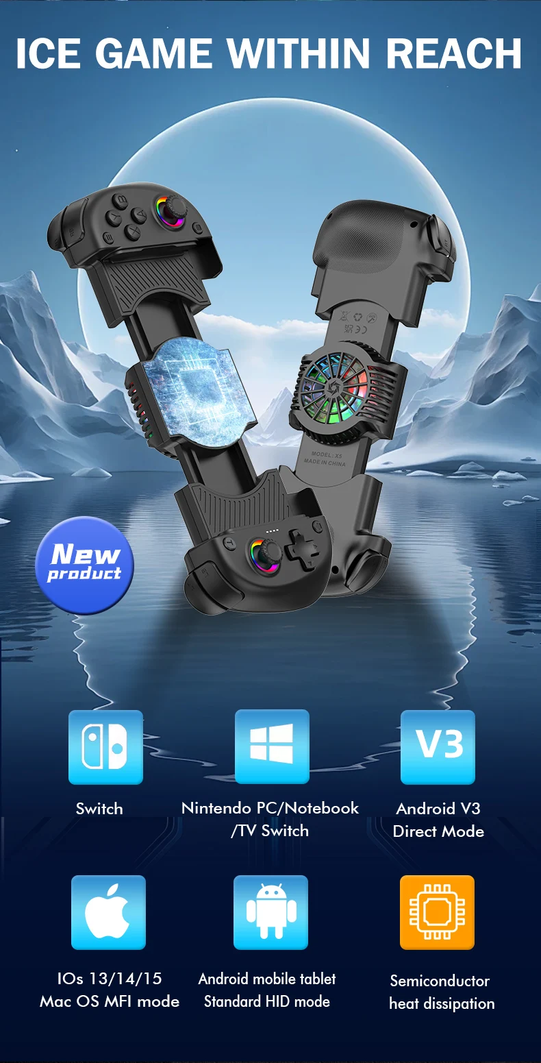 Mango elástico de refrigeración con balancín Hall, gatillo Hall de dos etapas, giroscopio de 6 ejes, ventilador silencioso y iluminación RGB de 7 colores X5 MINI - imagen 2