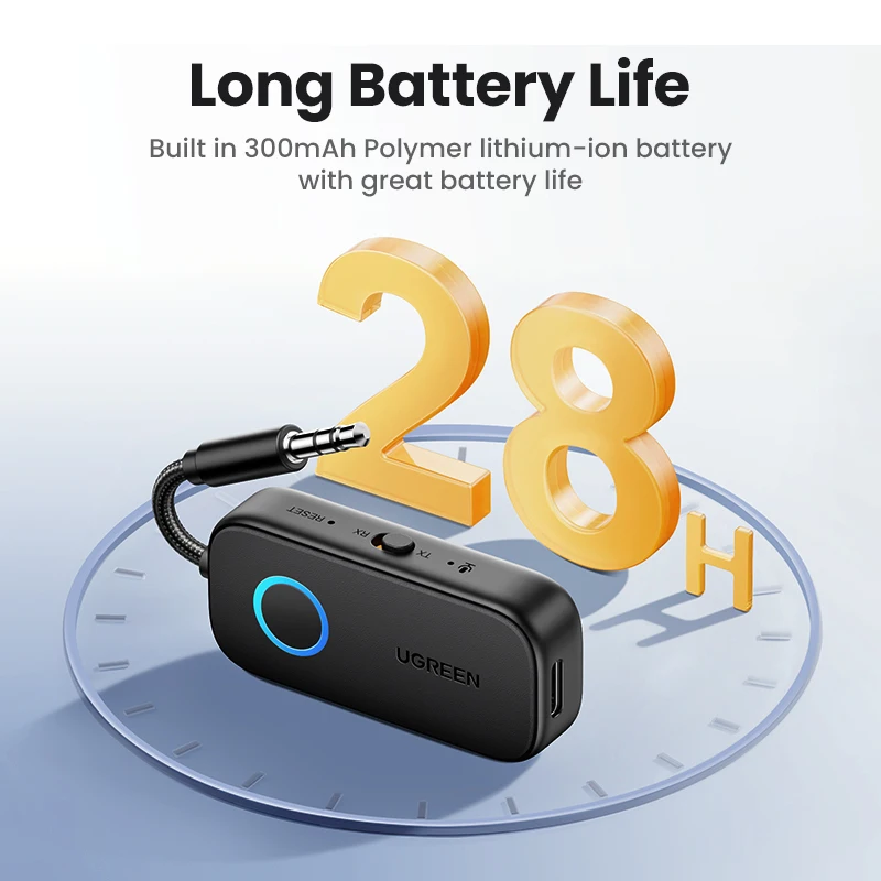 UGREEN Adaptador transmisor receptor Bluetooth 2 en 1 Adaptador de audio auxiliar inalámbrico Bluetooth de 3,5 mm para vuelo, TV, automóvil, cinta de correr - imagen 4