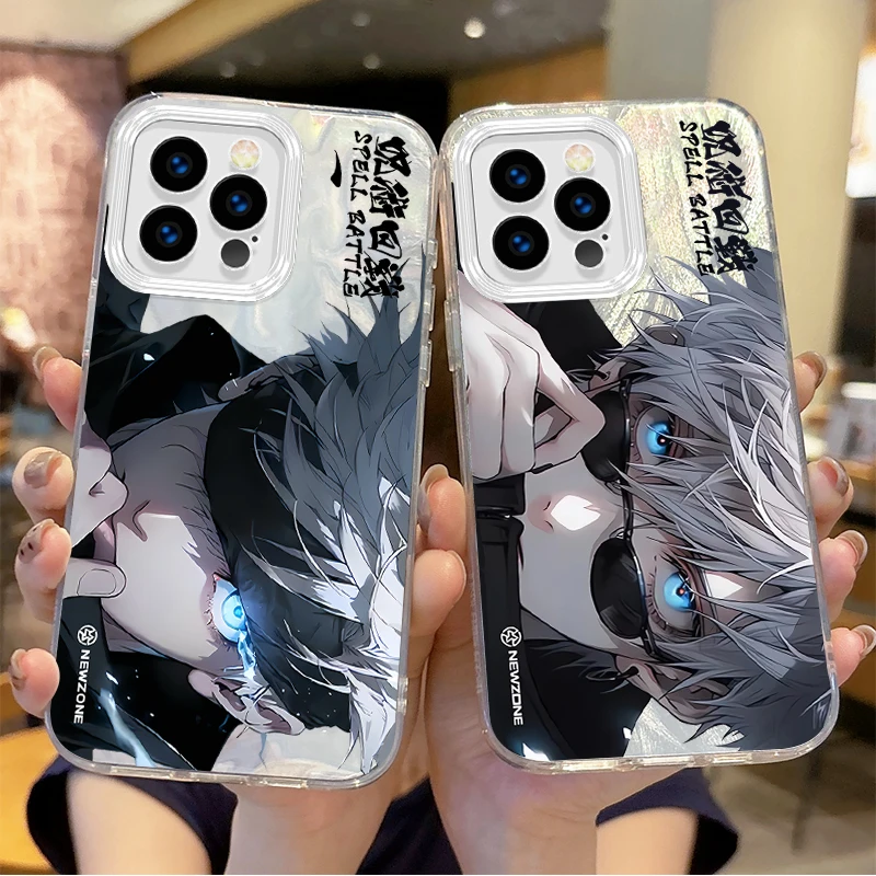 Funda de teléfono de Anime Jujutsu Kaisen Satoru Gojo Gradient para iPhone 16, 15, 14, 13, 12, 11, 8, 7, 6 Pro Max Plus, XS, XR, cubierta dura a prueba de golpes