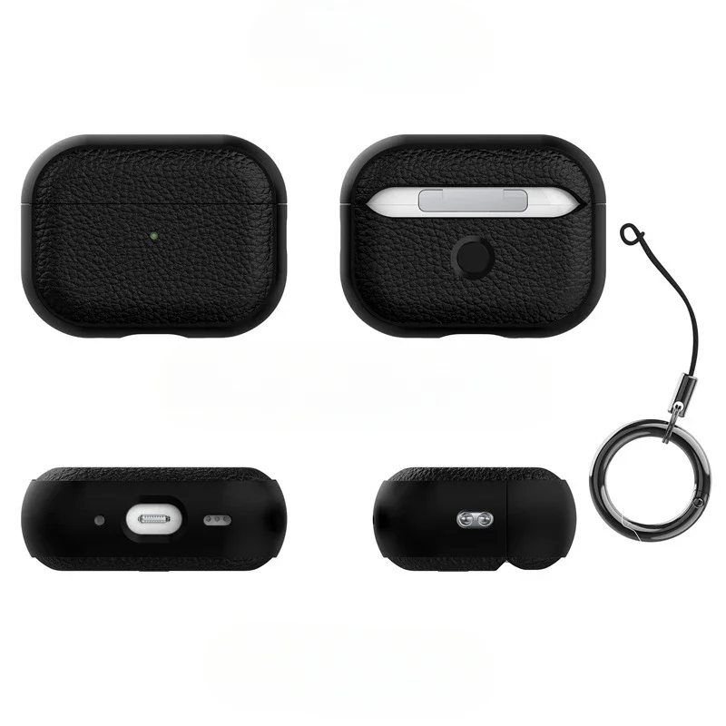 Funda con textura de cuero para Apple Airpods 1, 2, 3, 4 Pro Air Pods, funda protectora para auriculares Bluetooth sin arrugas, bolsa para auriculares antipérdida - imagen 2