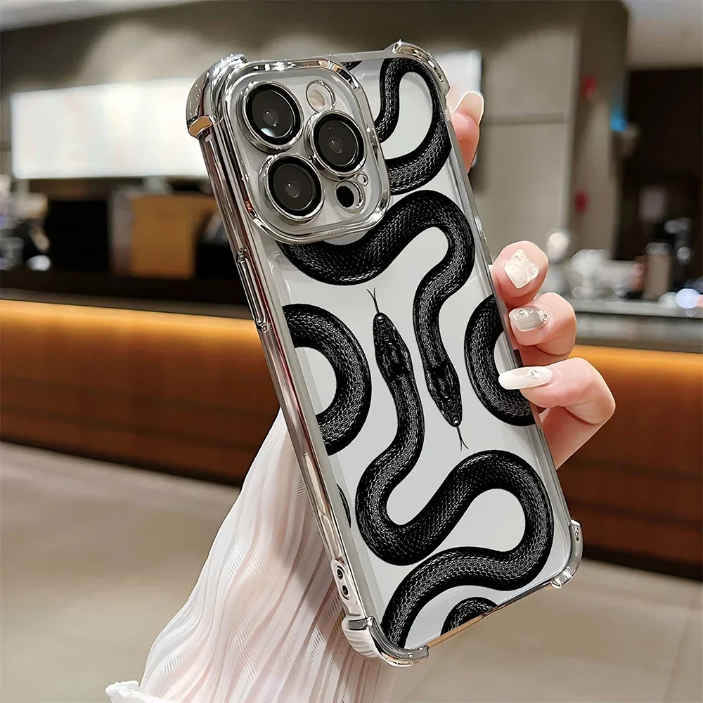 Nueva funda chapada a la moda de serpiente negra para Samsung S24 S23 S22 S21 S20 FE Note20 Plus Ultra Lite 5G cubierta anticaída a prueba de golpes - imagen 3
