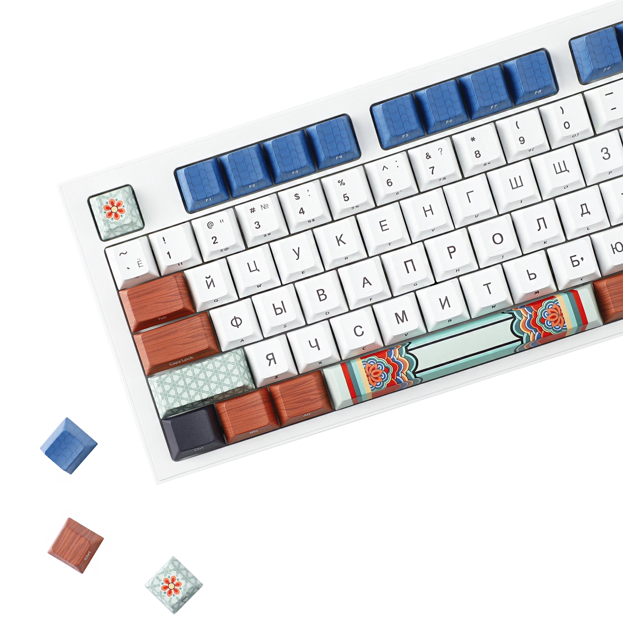 YMDK 139 Florero Retro, perfil de cereza japonés ruso, tinte PBT, teclas de Color de impresión lateral superior para teclado mecánico MX Switche