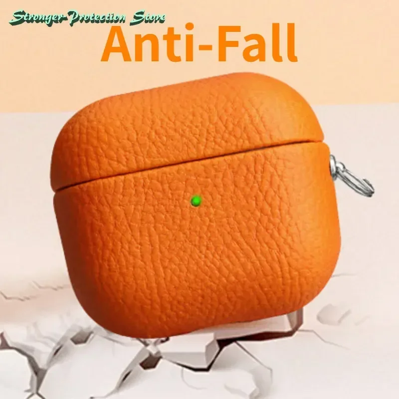 Funda de cuero genuino para AirPods Pro 3, funda AirPods Pro 2 Airpods 4 Airpods 3, funda de piel de vaca con patrón de lichi y hebilla - imagen 4