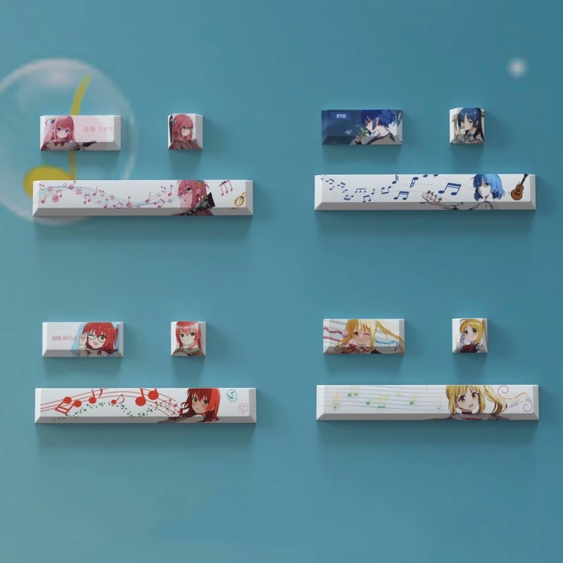 Juego de 3 teclas de teclas BOCCHI THE ROCK, barra espacial 6.25U ESC 2.25U, teclas de entrada, subcama de tinte PBT, teclas para juegos de Anime, perfil de cereza