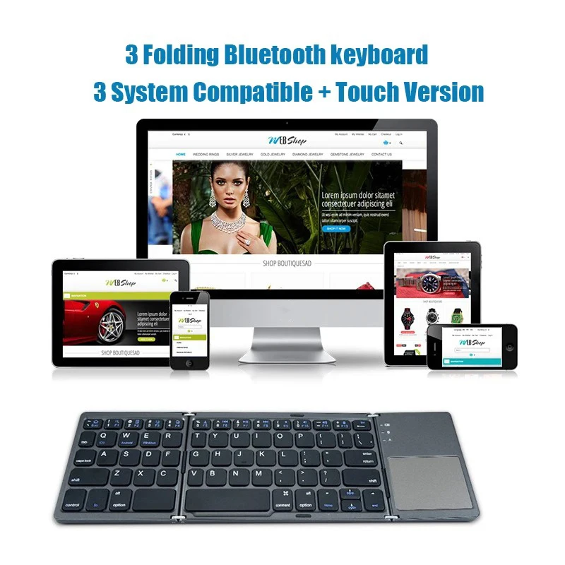 Teclado Bluetooth triple con panel táctil, Mini teclado portátil, teclado recargable, teclado inalámbrico para Windows, Android iOS - imagen 2
