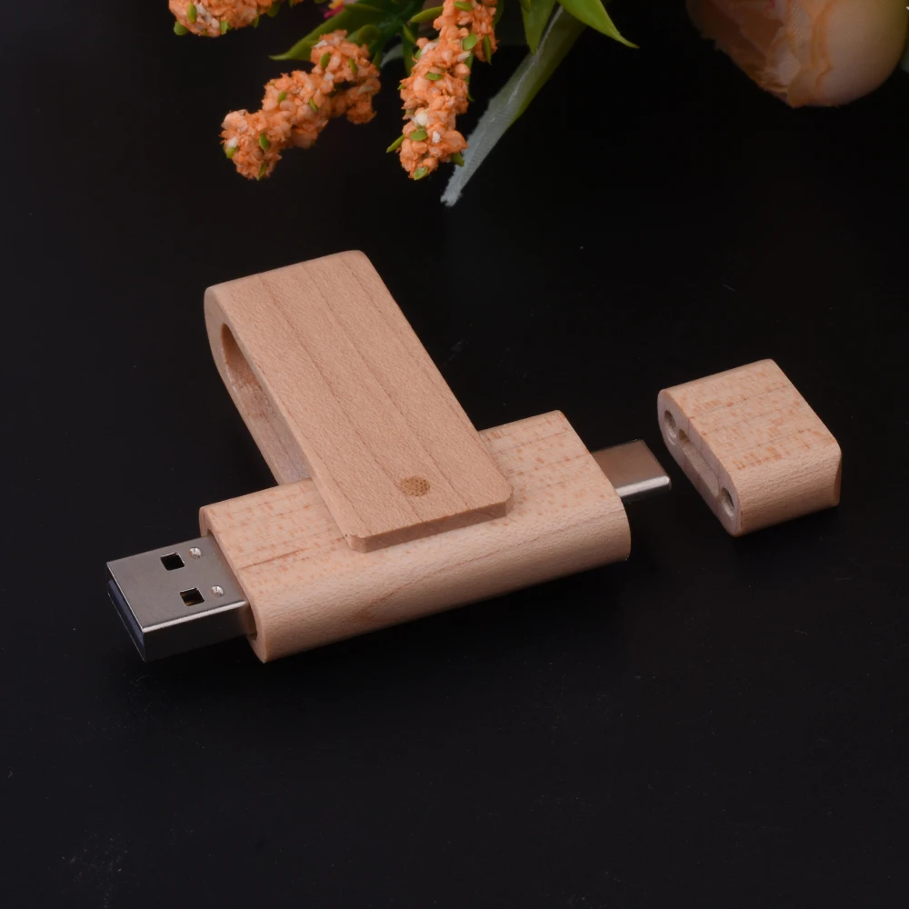 Unidad Flash USB TYPE-C 2 en 1, unidad colgante giratoria de 128GB, 64GB, unidad de bolígrafo de madera de nogal y arce, Memorias de regalo comercial de 64GB, Usb de 32GB - imagen 2