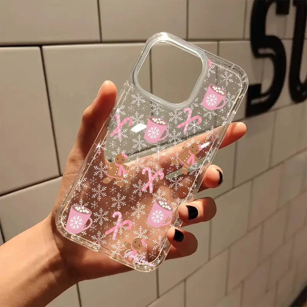Funda de teléfono transparente con diseño de hombre de jengibre, estética, nieve navideña, para Iphone 17 16 11 15 14 13 12 Pro Max XR XS 7 8 Plus SE2 - imagen 2