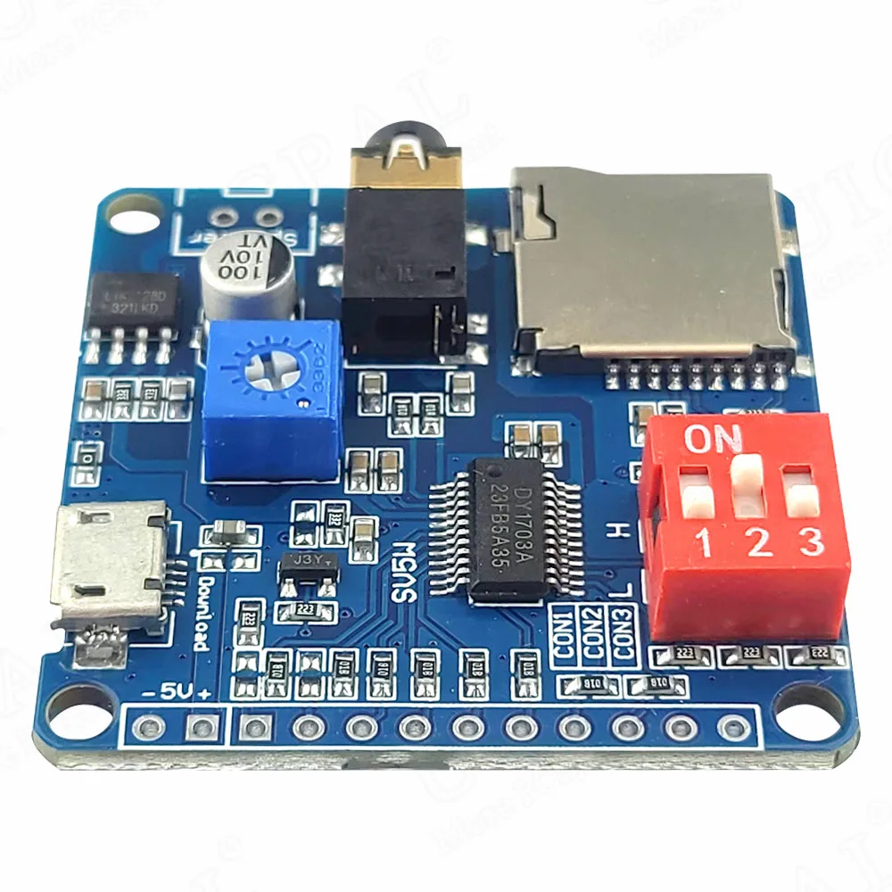 Módulo de sonido de voz DY1703A para Arduino, módulo de reproductor MP3, disparador de E/S UART, placa amplificadora Clase D, tarjeta SD/TF de almacenamiento de 5W y 8M - imagen 3
