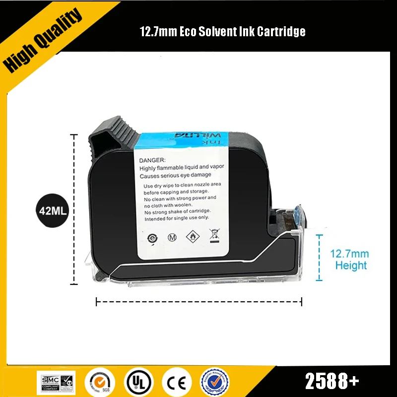Cartucho de tinta para impresora portátil 2588+ 2588 2588+M, secado rápido, eco solvente, altura de impresión 12,7mm, cartucho de tinta negro para impresora de inyección de tinta - imagen 2