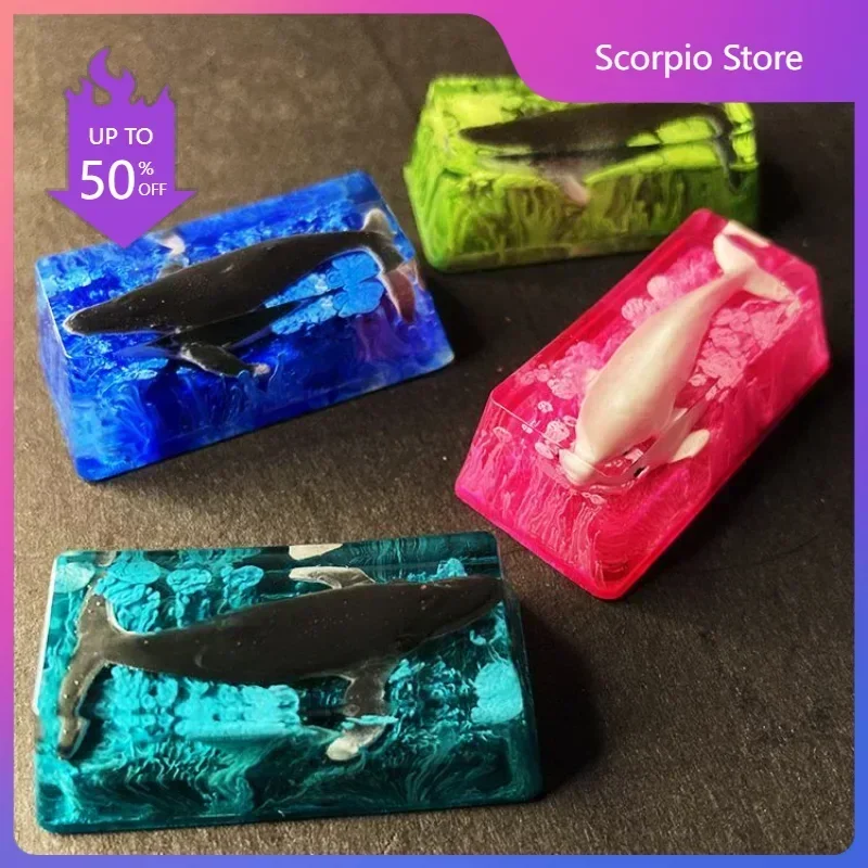2u eliminar tecla de punto personalizado 3D cristal ballena resina Teclado mecánico teclas adaptador eje transversal tapas de llave artesanales regalo