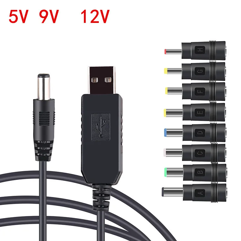 Cable de alimentación Universal de 5V a DC9 V/12V, Cable de carga USB 8DC, adaptador de conector de clavija para enrutador, Mini ventilador y altavoz
