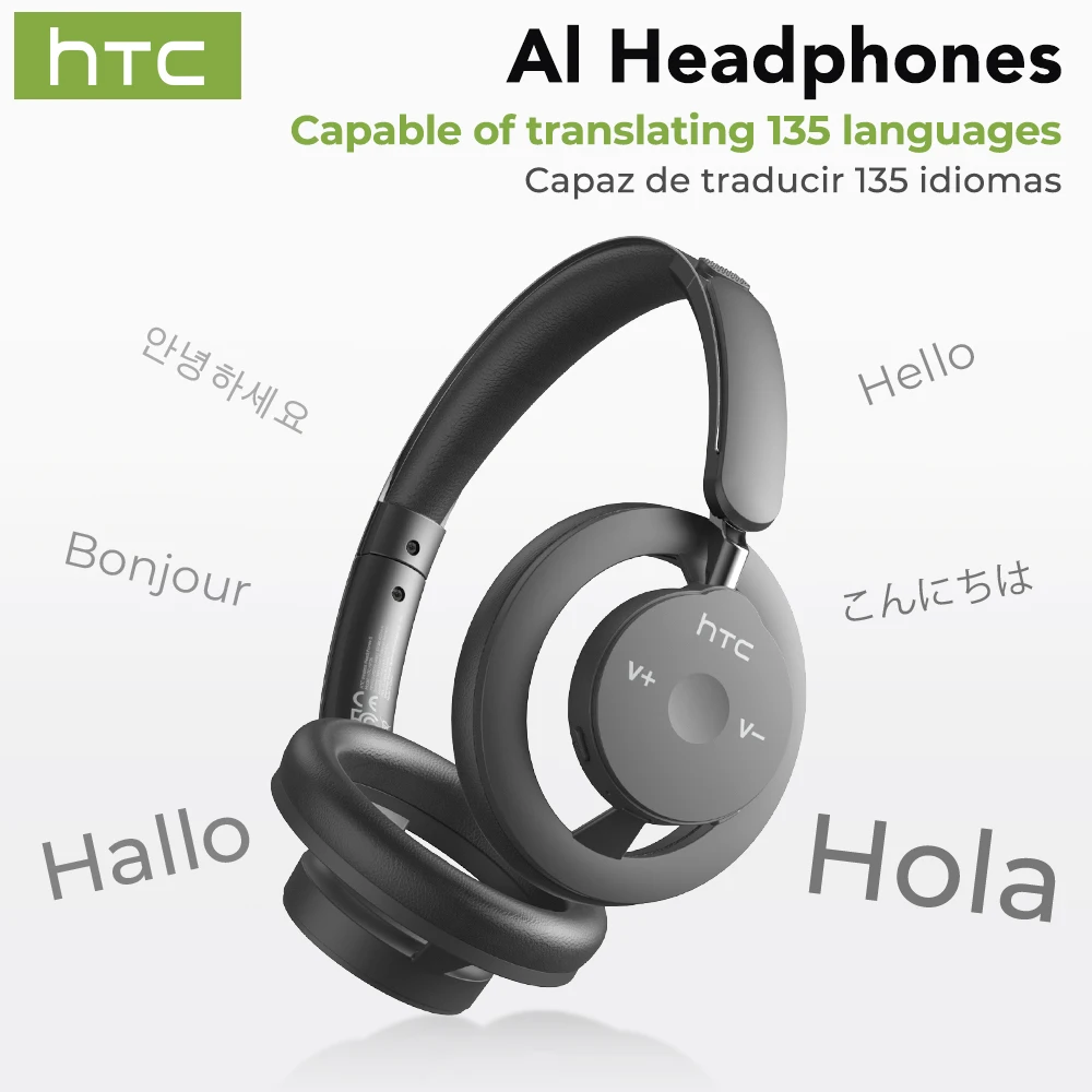 HTC HP06 auriculares Bluetooth Bluetooth 6,0 auriculares de traducción auriculares plegables para colgar en la oreja 135 idiomas, aplicación de auriculares ASMR