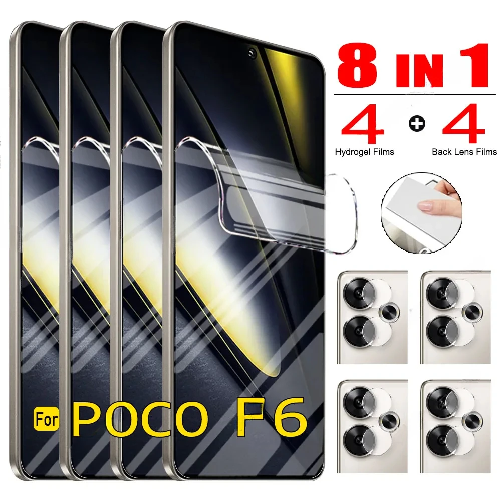 Película de hidrogel 8 en 1 para Xiaomi POCO F6 X6 M6 M5S C65 C40 F2 F3 F4 M3 M4 M5 X3 NFC X4 GT X5 F5 F6 Pro 5G 4G protectores de lentes de pantalla