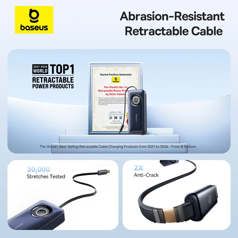 Baseus 67W 20000mAh banco de energía Cable de USB-C retráctil incorporado 45W 10000mAh banco de energía PD cargador de batería externo PowerBank - imagen 3