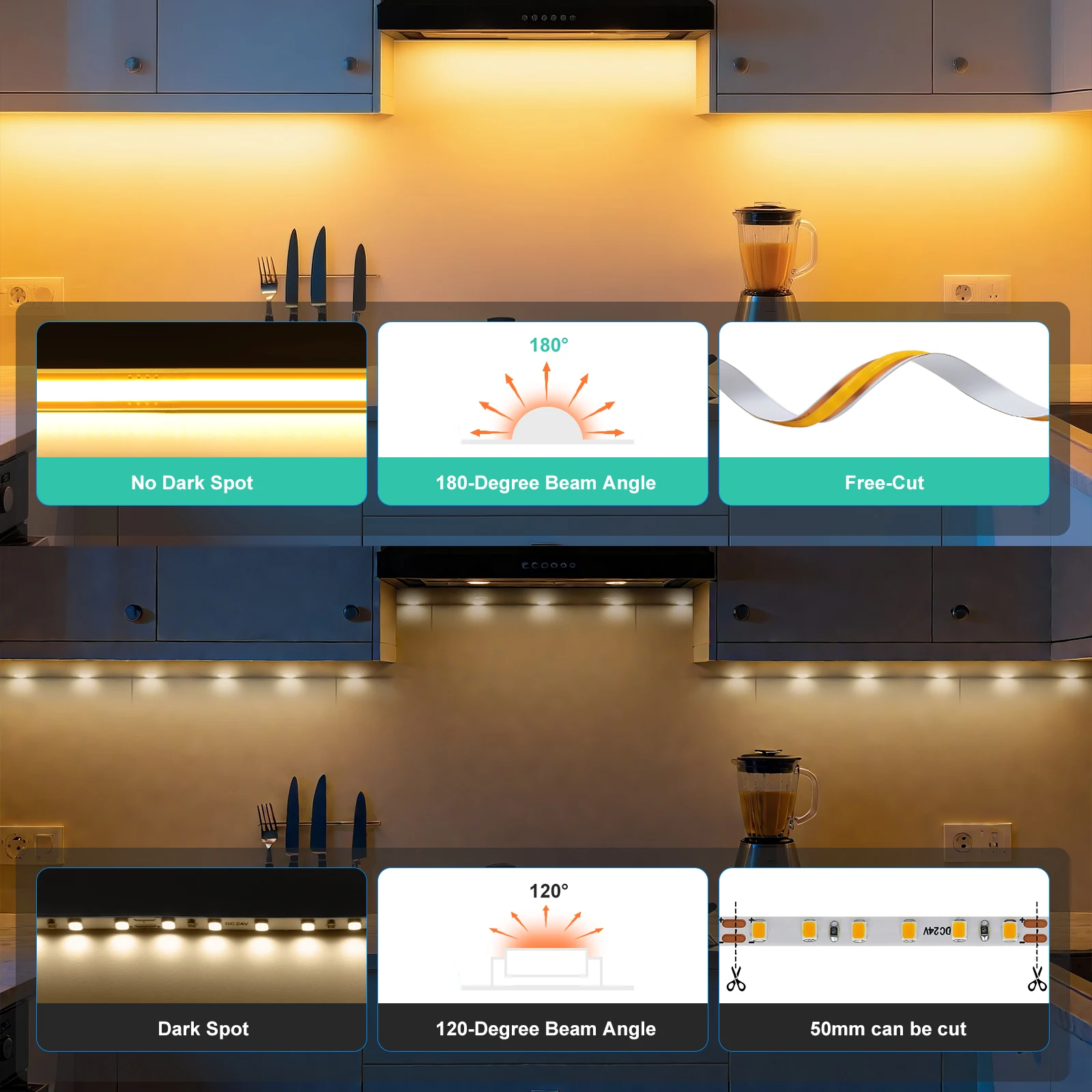 Tira de luces LED COB de corte libre DC12V 24V 5mm 8mm 400LEDs/m cinta de luz LED Flexible para habitación gabinete cocina 3000K 4000K 6000K 5M 10M 20M - imagen 5