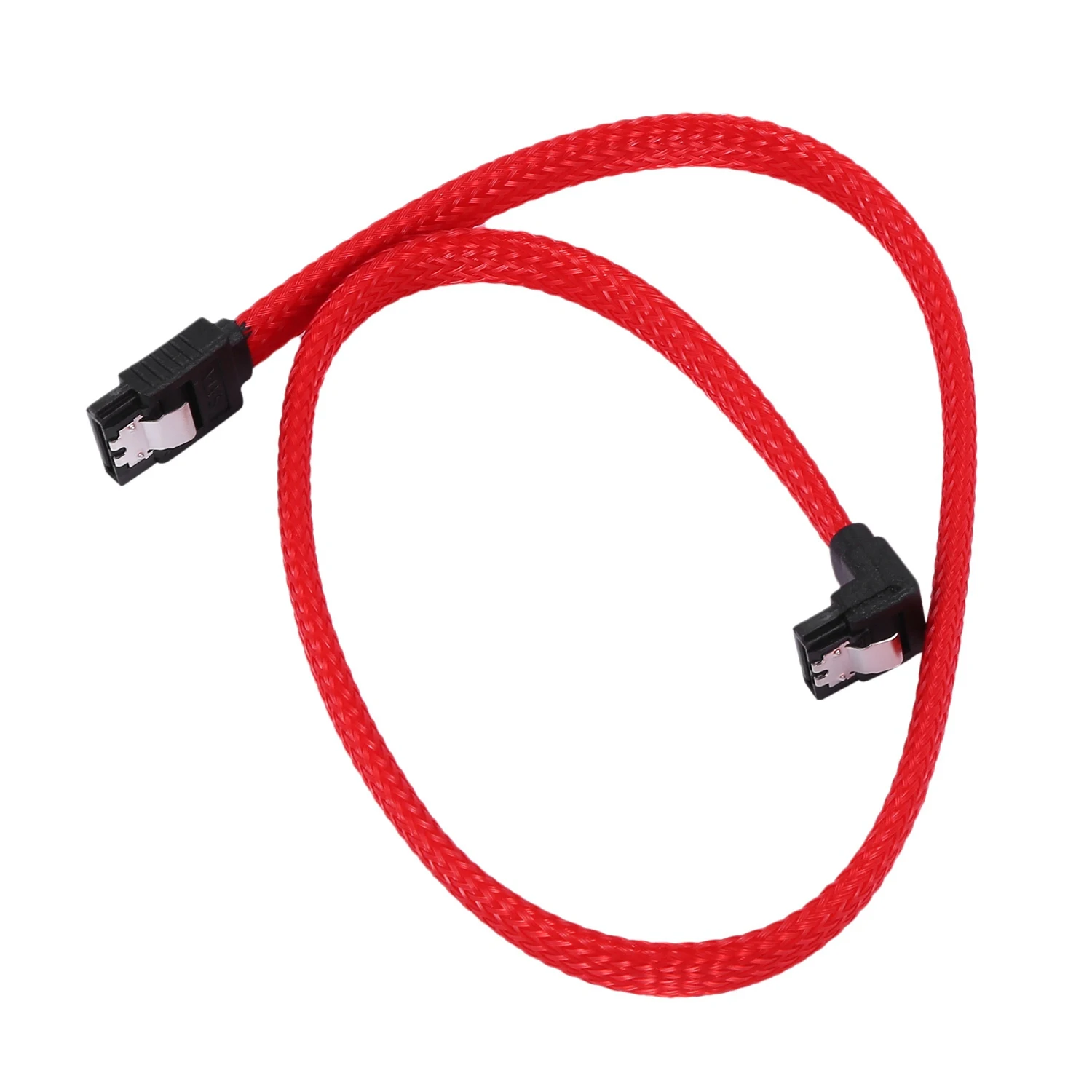 Cable de datos SATA 3,0 III SATA3 de 7 pines, 50CM, ángulo recto, 6 Gb/s, SSD, disco duro HDD, Cable de datos con funda de nailon (rojo)