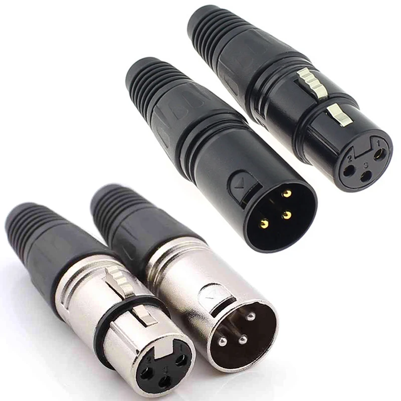 1 Uds XLR 3 pines macho/hembra micrófono Cable de Audio conector cañón micrófono terminación de Cable negro plata enchufes de micrófono