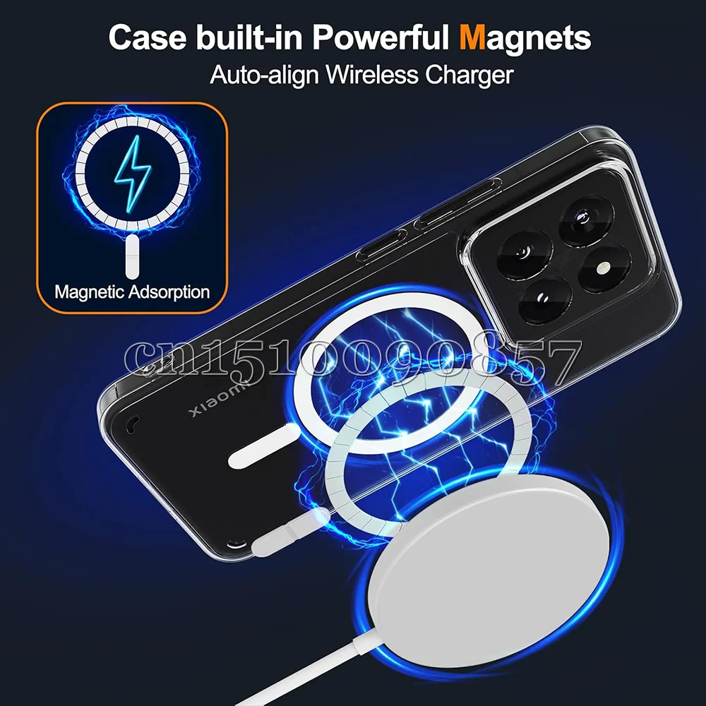Funda para Magsafe con carga inalámbrica magnética, parachoques suave a prueba de golpes, cubierta protectora dura y transparente para cámara Xiaomi 14T Pro - imagen 4