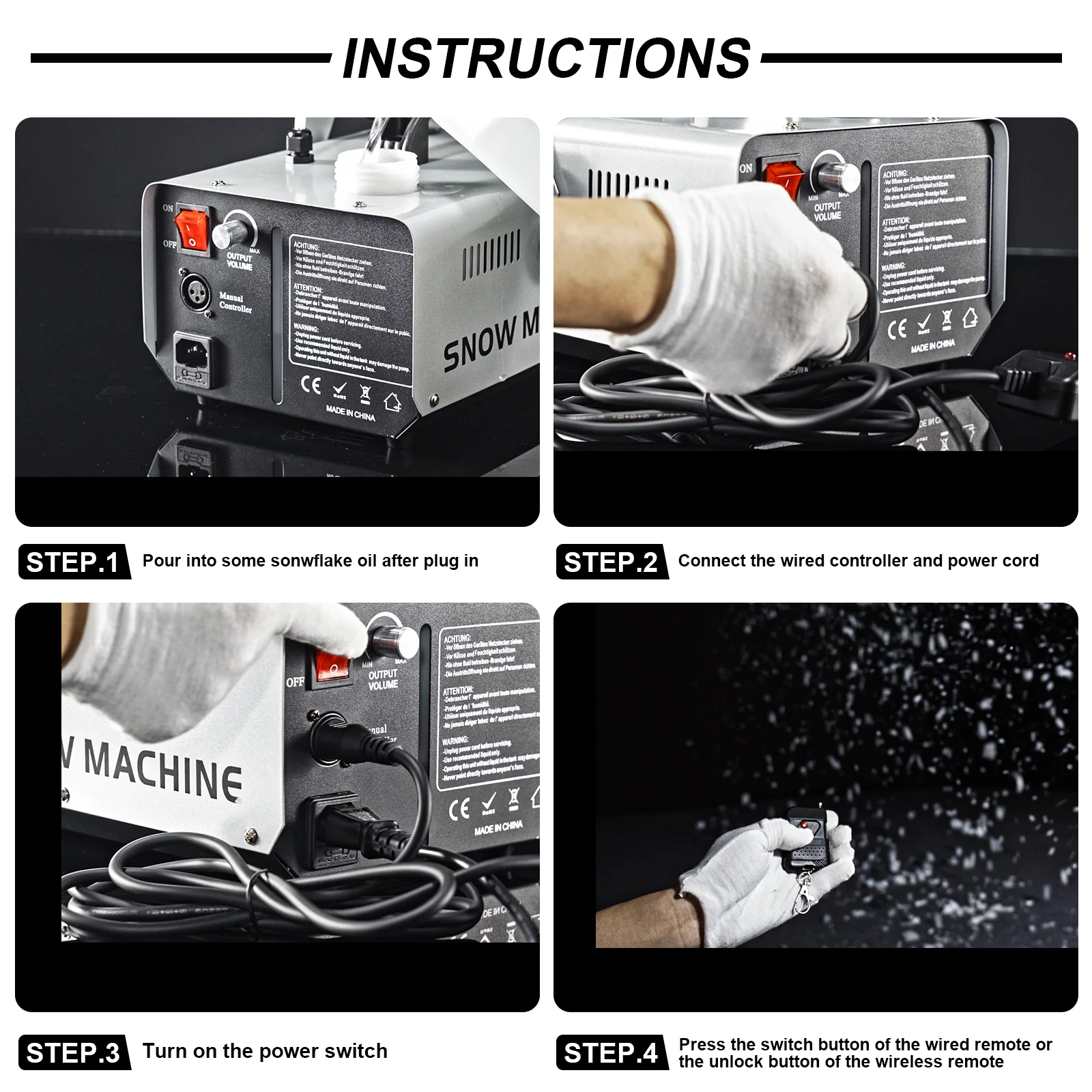 Máquina de nieve U'King de 1000W, Control remoto inalámbrico y con cable, máquinas para hacer copos de nieve artificiales, tamaño ajustable de copo de nieve - imagen 5